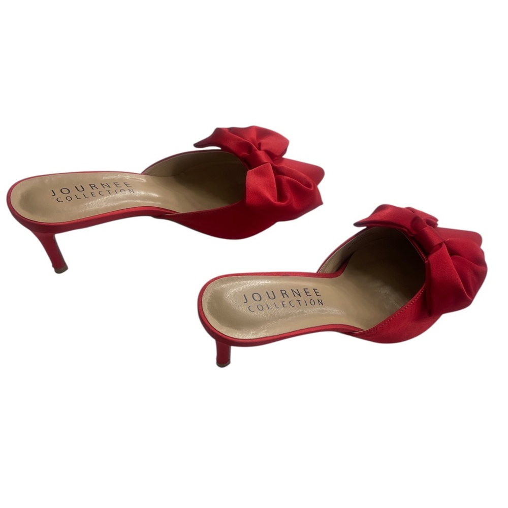 Journey collection red satin bow tie pointed slip on kitten heel size 7 Women's - Picture 4 of 6